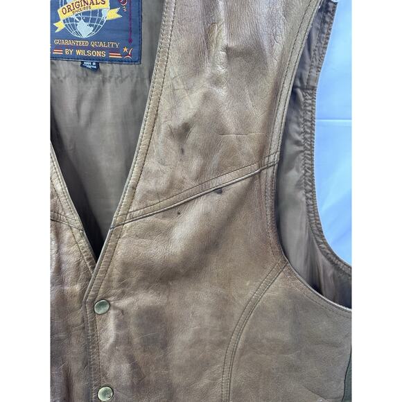 Wilsons Adventure Bound Leather Waistcoat Motorcycle Biker Vest Xl Button Up - Picture 3 of 5